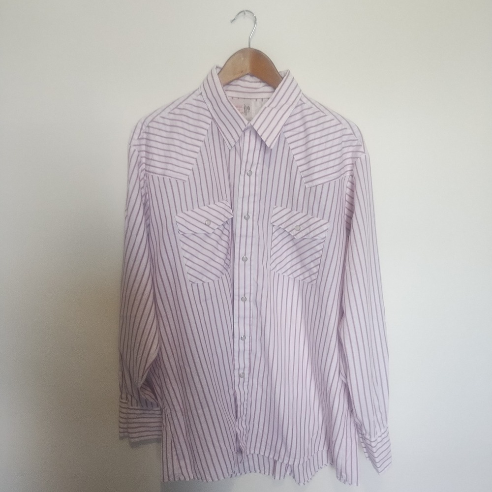Saddle King Western Pearl Snap Shirt Mens XL Striped Vintage USA